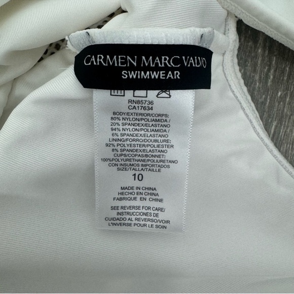 Carmen Marc Valvo White One-Shoulder Mesh Panel One-Piece Swimsuit Size 10 - Picture 4 of 8